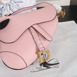 Dior Pink Leather Saddle Bag with Gold 'D' Charm